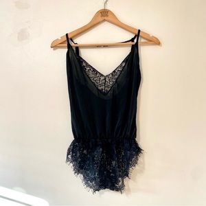 Teddy Lingerie Lace Satin Black One Piece Size Small